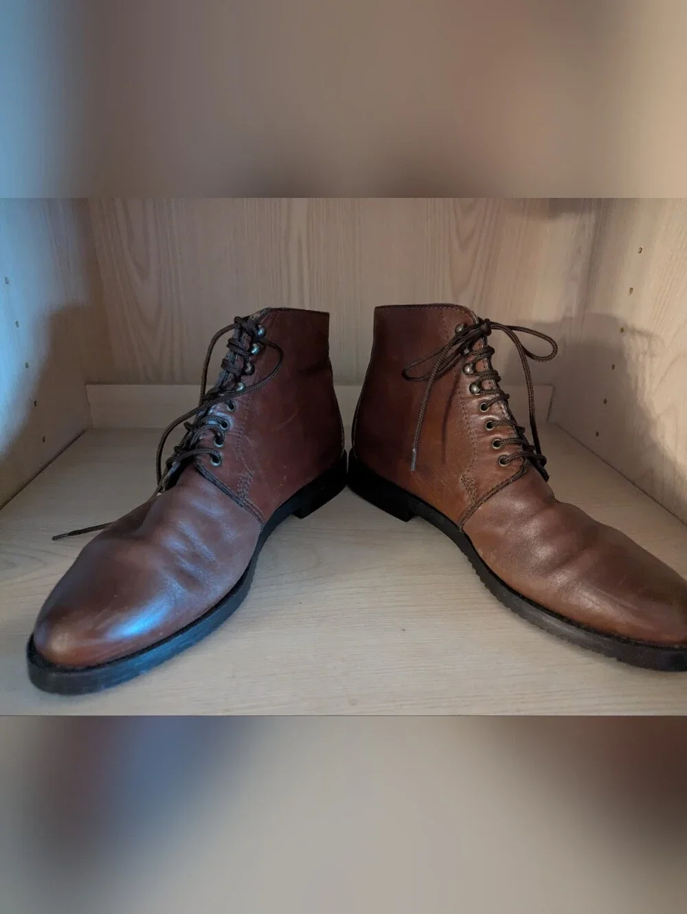 Women's Brown Leather Lace-Up Boots. Never Worn.